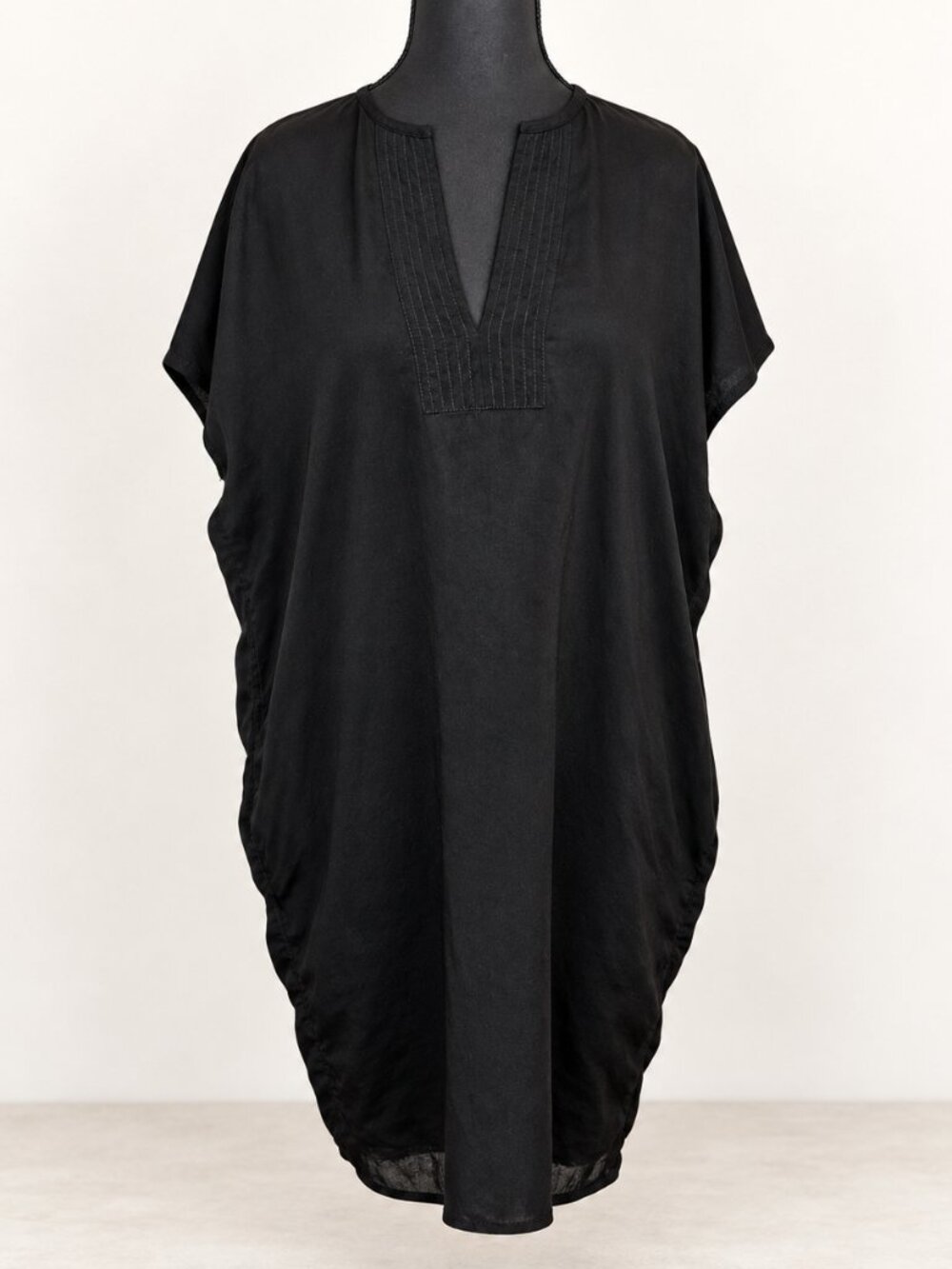 Vince Black Split-Neck Caftan Popover Dress Size L Minimalist